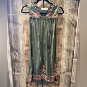Time and Tru Olive Embroidered Midi Dress